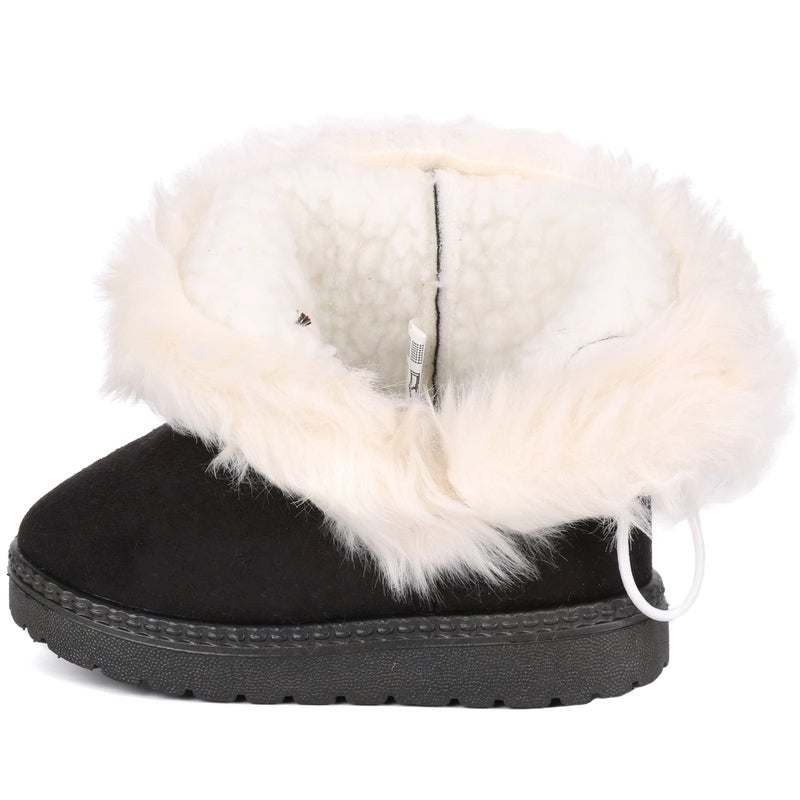 Femizee Toddler Girls Boots Warm Winter Snow Boots for Kid Boys Flat Button Size 7 Toddler,Black 25 - Image 5